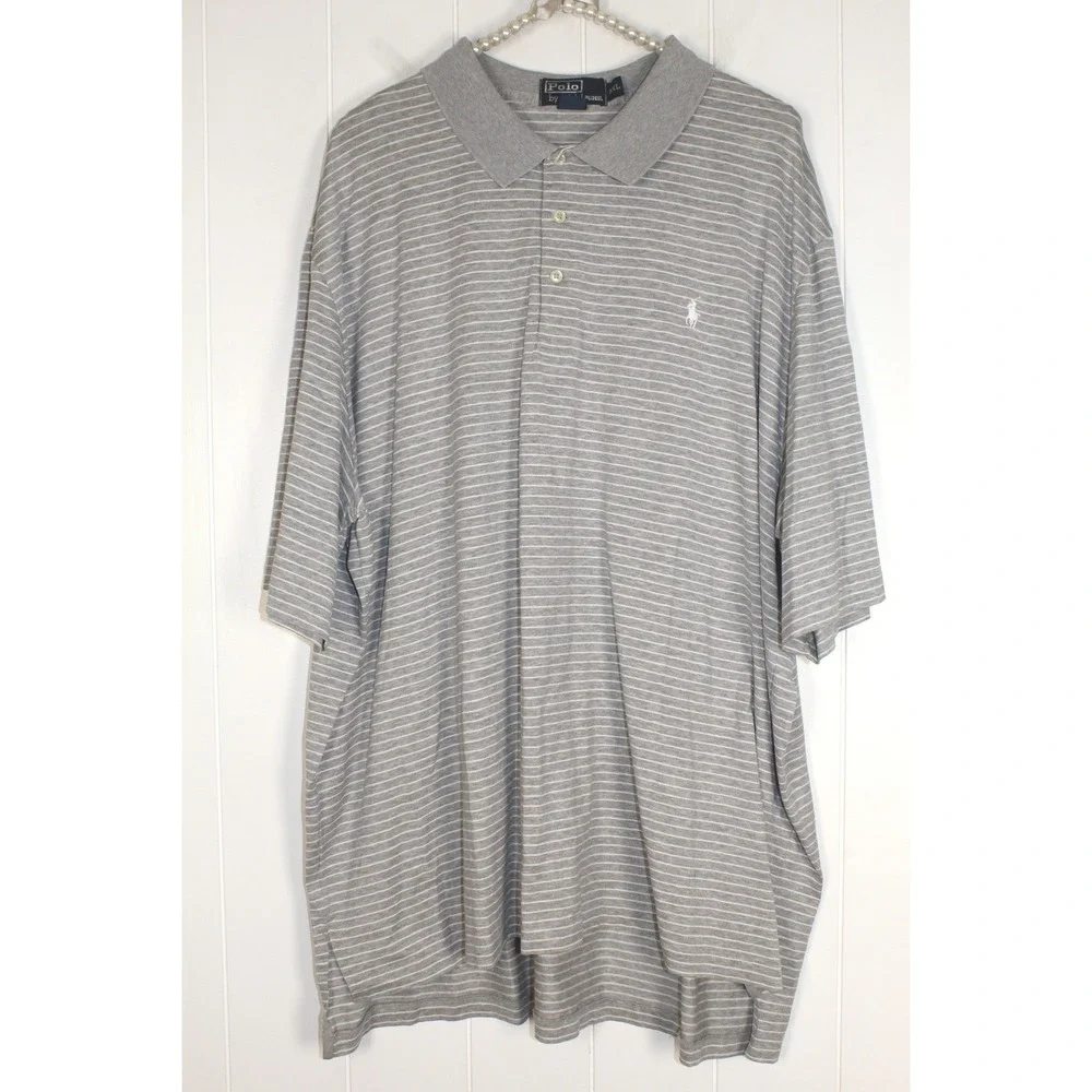 Polo Ralph Lauren Men's Gray/White Collared Golf Polo Shirt‎ Size XXL